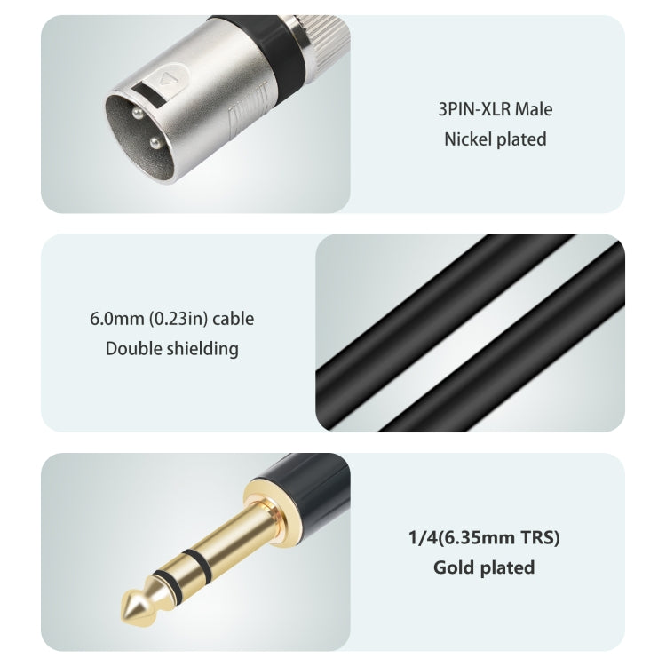 TC145BK55 6.35mm 1/4 TRS Male to XLR 3pin Male Microphone Cable, Length:5m(Black) - Microphone Audio Cable & Connector by buy2fix | Online Shopping UK | buy2fix