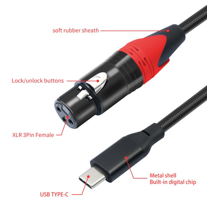 TY03RE Type-C Male to XLR Female Audio Cable for Dynamic Microphone, Length:2m(Black) - Microphone Audio Cable & Connector by buy2fix | Online Shopping UK | buy2fix