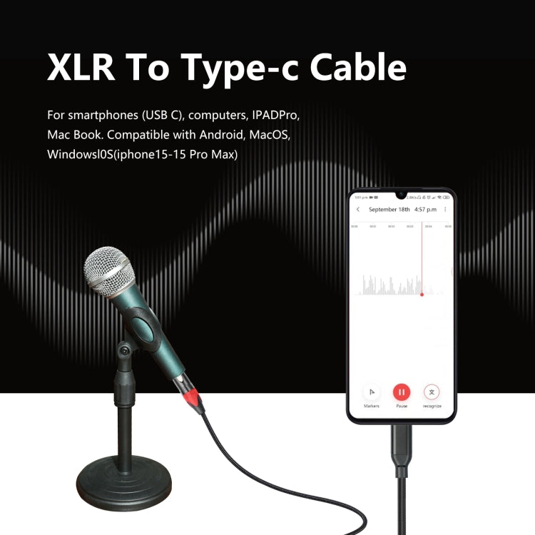 TY03RE Type-C Male to XLR Female Audio Cable for Dynamic Microphone, Length:3m(Black) - Microphone Audio Cable & Connector by buy2fix | Online Shopping UK | buy2fix