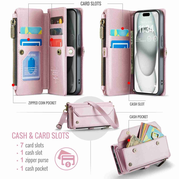 For iPhone 15 Plus CaseMe C36 Card Slots Zipper Wallet RFID Anti-theft Leather Phone Case(Pink) - iPhone 15 Plus Cases by CaseMe | Online Shopping UK | buy2fix