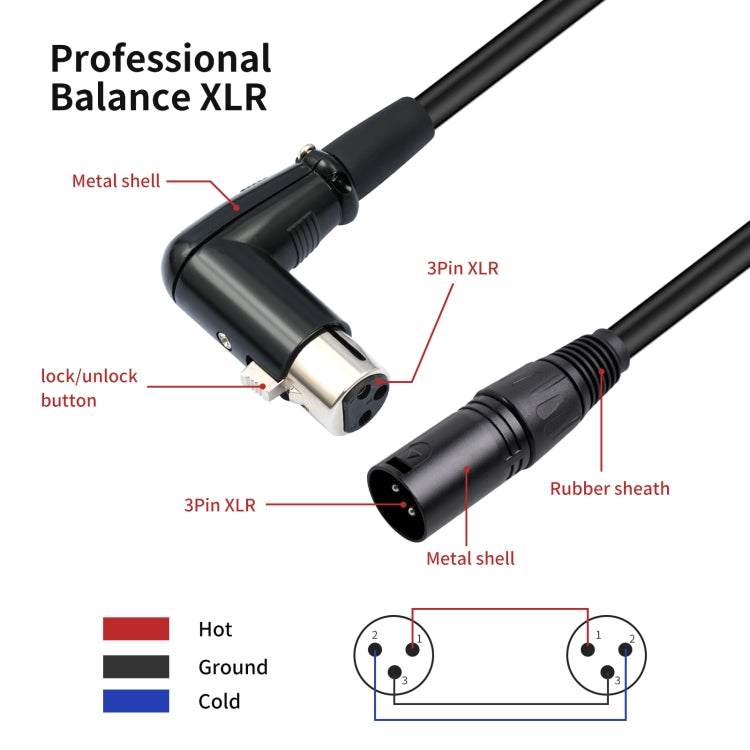 XK041L XLR 3pin Straight Male to Elbow Female Audio Cable, Length:1m(Black) - Microphone Audio Cable & Connector by buy2fix | Online Shopping UK | buy2fix