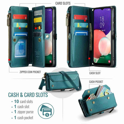 For Samsung Galaxy A22 5G CaseMe C36 Card Slots Zipper Wallet RFID Anti-theft Leather Phone Case(Blue-green) - Galaxy Phone Cases by CaseMe | Online Shopping UK | buy2fix