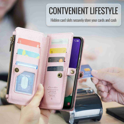 For Samsung Galaxy A22 5G CaseMe C36 Card Slots Zipper Wallet RFID Anti-theft Leather Phone Case(Pink) - Galaxy Phone Cases by CaseMe | Online Shopping UK | buy2fix