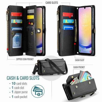 For Samsung Galaxy A25 CaseMe C36 Card Slots Zipper Wallet RFID Anti-theft Leather Phone Case(Black) - Galaxy Phone Cases by CaseMe | Online Shopping UK | buy2fix