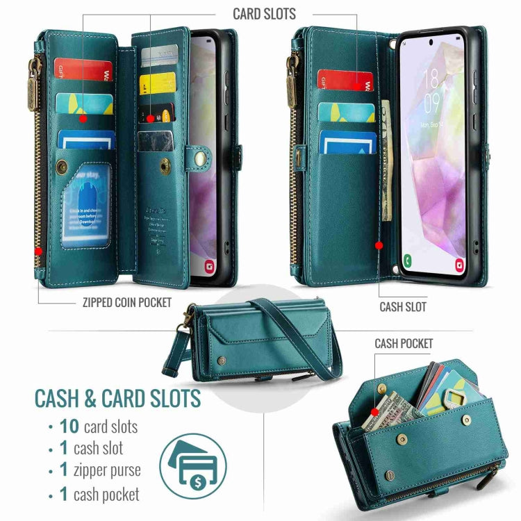 For Samsung Galaxy A35 5G CaseMe C36 Card Slots Zipper Wallet RFID Anti-theft Leather Phone Case(Blue-green) - Galaxy Phone Cases by CaseMe | Online Shopping UK | buy2fix