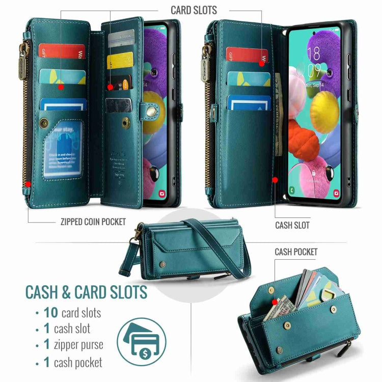 For Samsung Galaxy A51 4G CaseMe C36 Card Slots Zipper Wallet RFID Anti-theft Leather Phone Case(Blue-green) - Galaxy Phone Cases by CaseMe | Online Shopping UK | buy2fix