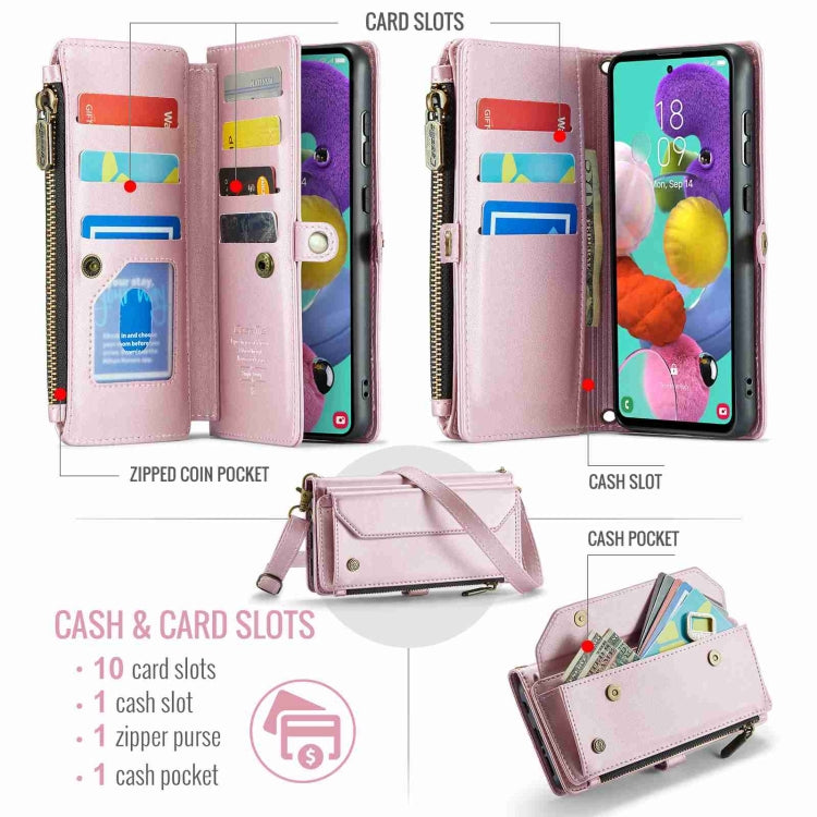 For Samsung Galaxy A51 4G CaseMe C36 Card Slots Zipper Wallet RFID Anti-theft Leather Phone Case(Pink) - Galaxy Phone Cases by CaseMe | Online Shopping UK | buy2fix