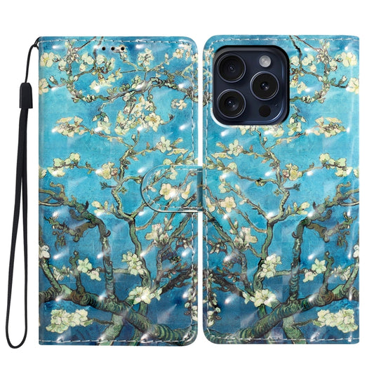 For iPhone 16 Pro Max 3D Pattern Leather Phone Case(Blue Base Apricot Flower) - iPhone 16 Pro Max Cases by buy2fix | Online Shopping UK | buy2fix