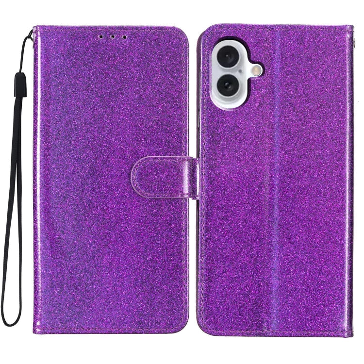 For iPhone 16 Plus Glitter Powder Flip Leather Phone Case(Purple) - iPhone 16 Plus Cases by buy2fix | Online Shopping UK | buy2fix