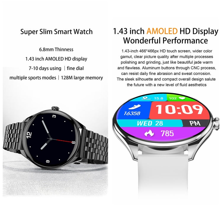 MT55 1.43 inch AMOLED HD Screen Ultra-thin Smart Call Health Watch, Silicone Strap(Black) - Smart Watches by buy2fix | Online Shopping UK | buy2fix