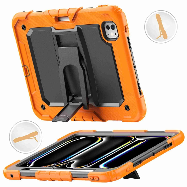 For iPad Pro 11 2024 Silicone Hydric PC Tablet Case with Shoulder Strap & Holder(Orange) - iPad Pro 11 2024 Cases by buy2fix | Online Shopping UK | buy2fix