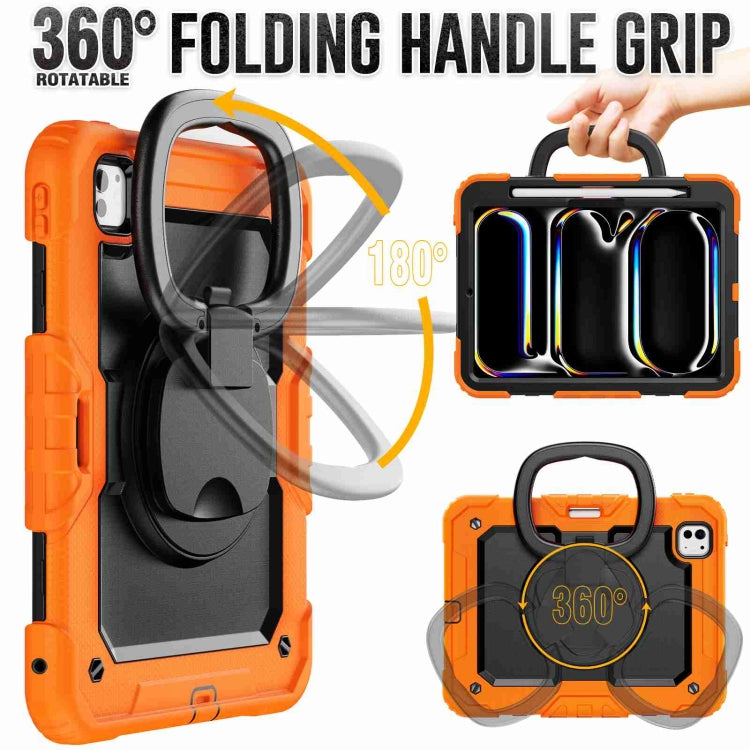 For iPad Pro 11 2024 Handle Silicone Hydric PC Tablet Case with Shoulder Strap(Orange) - iPad Pro 11 2024 Cases by buy2fix | Online Shopping UK | buy2fix