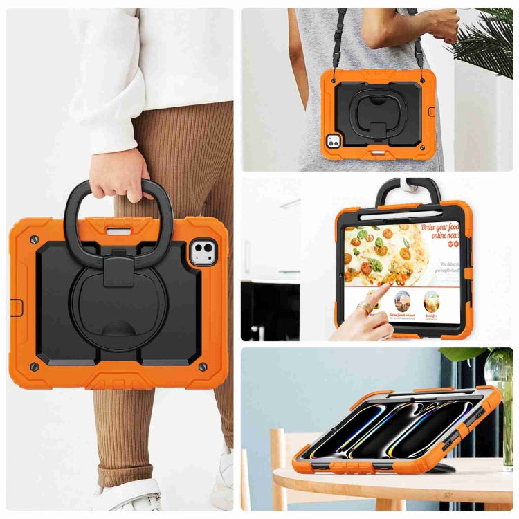 For iPad Pro 11 2024 Handle Silicone Hydric PC Tablet Case with Shoulder Strap(Orange) - iPad Pro 11 2024 Cases by buy2fix | Online Shopping UK | buy2fix