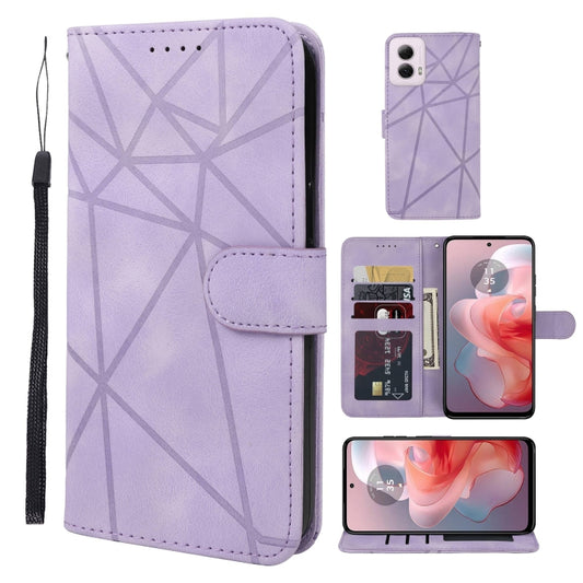 For Motorola Moto G Power 5G 2024 Skin Feel Geometric Lines Leather Phone Case(Purple) - Motorola Cases by buy2fix | Online Shopping UK | buy2fix