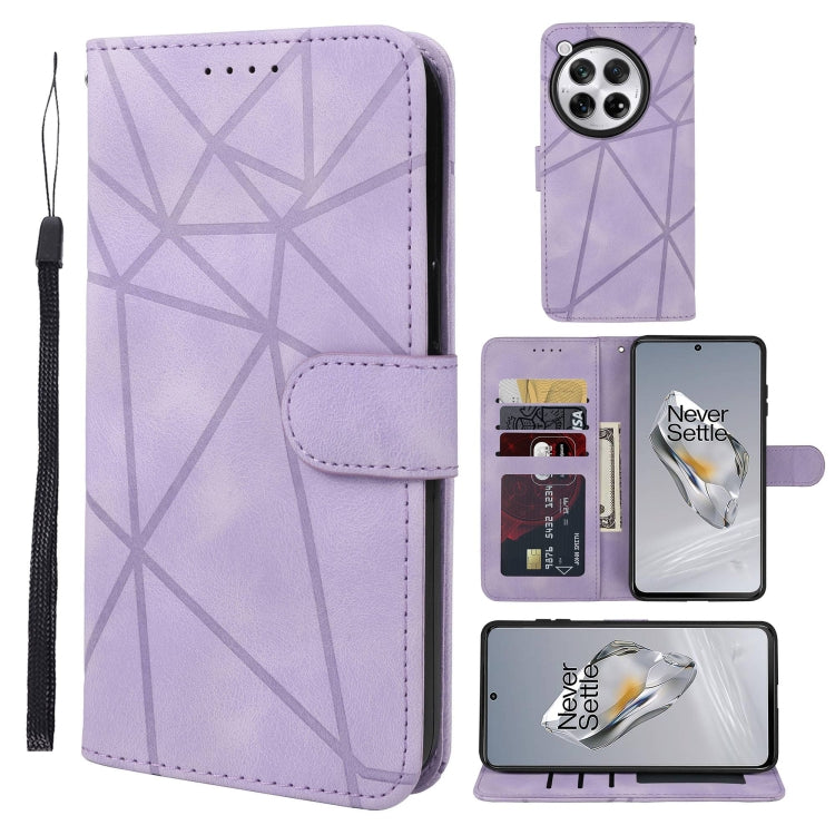 For OnePlus 12 Skin Feel Geometric Lines Leather Phone Case(Purple) - OnePlus Cases by buy2fix | Online Shopping UK | buy2fix