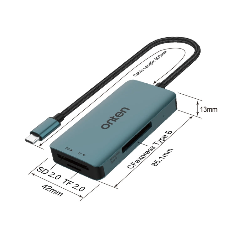 Onten C11 3 in 1 USB-C / Type-C to CFepress Type-B & SD & TF Card Reader(Pine Green) - Card Reader by Onten | Online Shopping UK | buy2fix