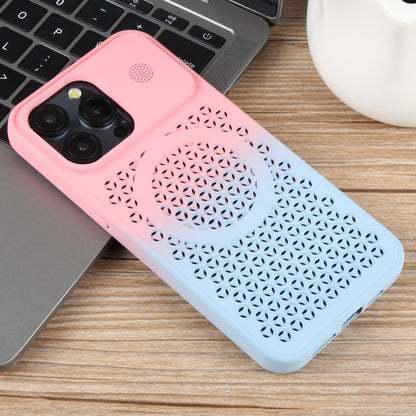 For iPhone 14 Pro Gradient Color Honeycomb Aromatherapy MagSafe Phone Case(Pink Blue) - iPhone 14 Pro Cases by buy2fix | Online Shopping UK | buy2fix