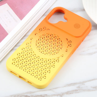 For iPhone 16 Plus Gradient Color Honeycomb Aromatherapy MagSafe Phone Case(Orange Yellow) - iPhone 16 Plus Cases by buy2fix | Online Shopping UK | buy2fix