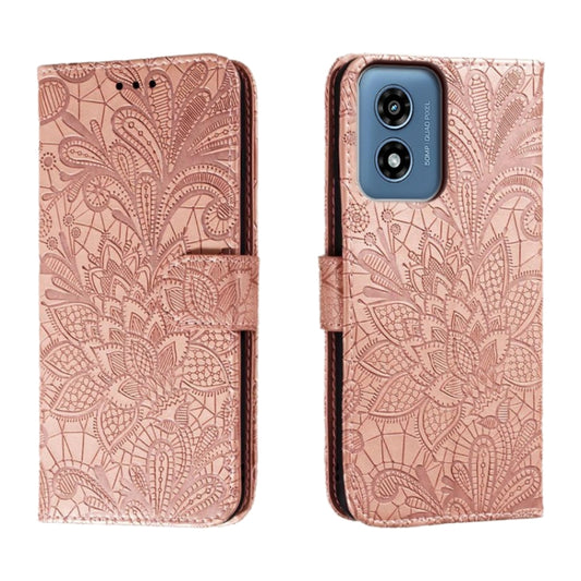 For Motorola Moto G Play 2024 Lace Flower Embossing Flip Leather Phone Case(Rose Gold) - Motorola Cases by buy2fix | Online Shopping UK | buy2fix