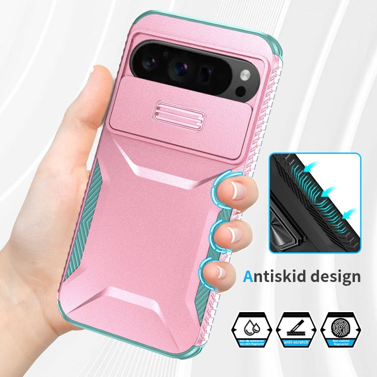 For Google Pixel 9 Pro XL Sliding Camshield Phone Case(Pink + Grey Green) - Google Cases by buy2fix | Online Shopping UK | buy2fix