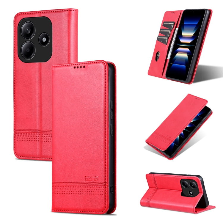 For Redmi Note 14 5G AZNS Magnetic Calf Texture Flip Leather Phone Case(Red) - Note 14 Cases by AZNS | Online Shopping UK | buy2fix