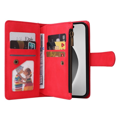 For iPhone 16 Pro Max Skin Feel Multi-Card Wallet Zipper Leather Phone Case(Red) - iPhone 16 Pro Max Cases by buy2fix | Online Shopping UK | buy2fix