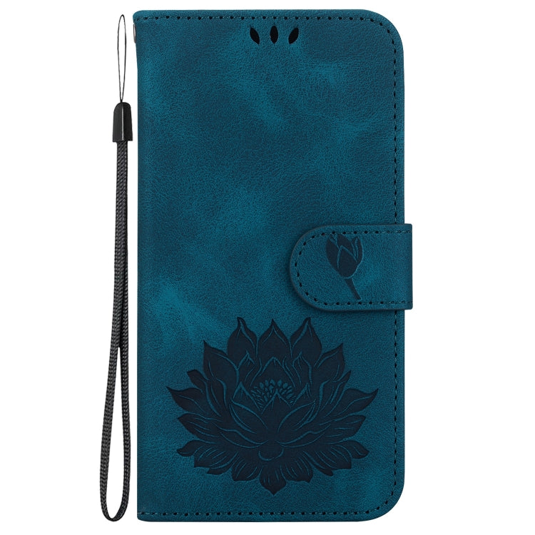 For Motorola Moto G Play 4G 2024 Lotus Embossed Leather Phone Case(Dark Blue) - Motorola Cases by buy2fix | Online Shopping UK | buy2fix