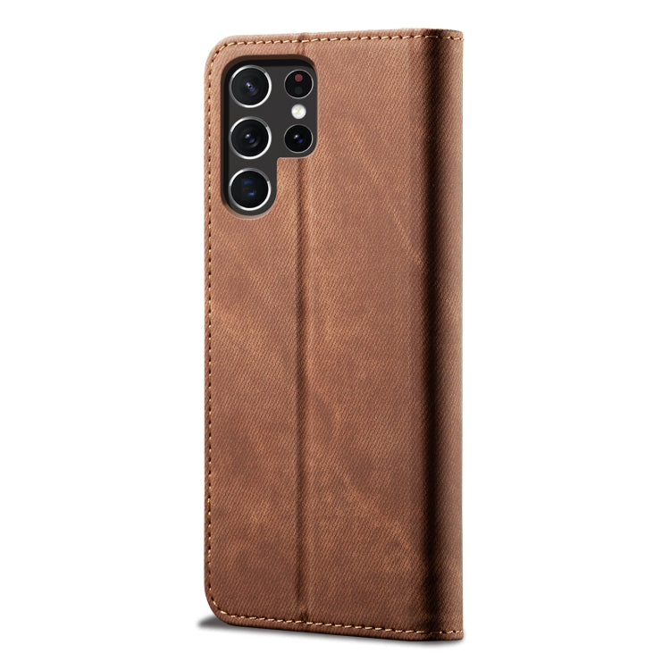 For Samsung Galaxy S25 Ultra 5G Denim Texture Casual Style Horizontal Flip Leather Case(Brown) - Galaxy S25 Ultra 5G Cases by buy2fix | Online Shopping UK | buy2fix