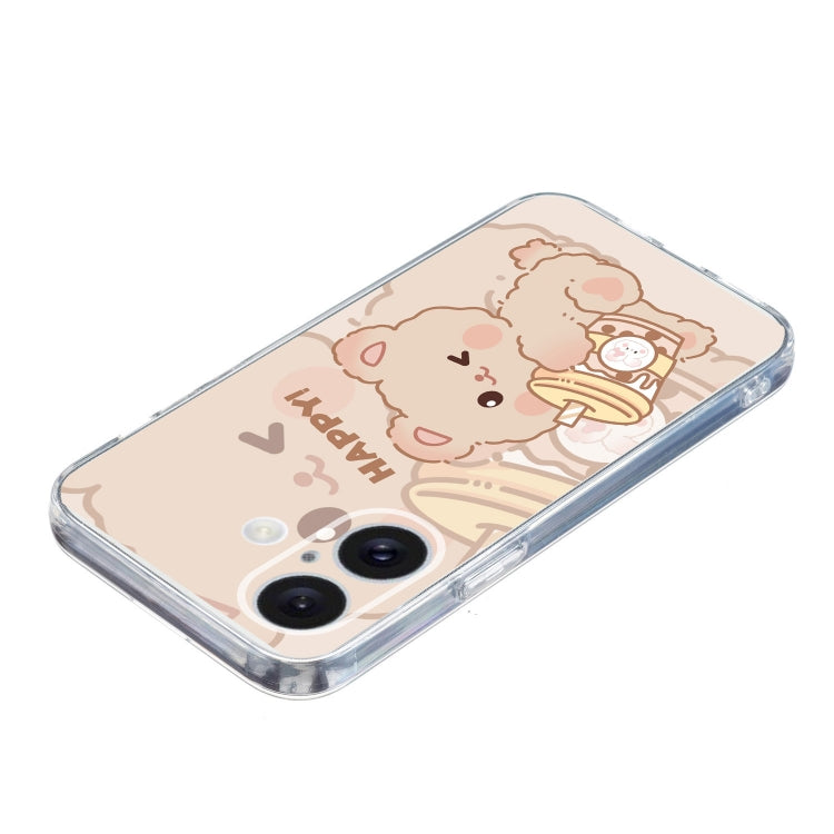 For iPhone 16 Colored Drawing Pattern Transparent TPU Phone Case(Bear) - iPhone 16 Cases by buy2fix | Online Shopping UK | buy2fix