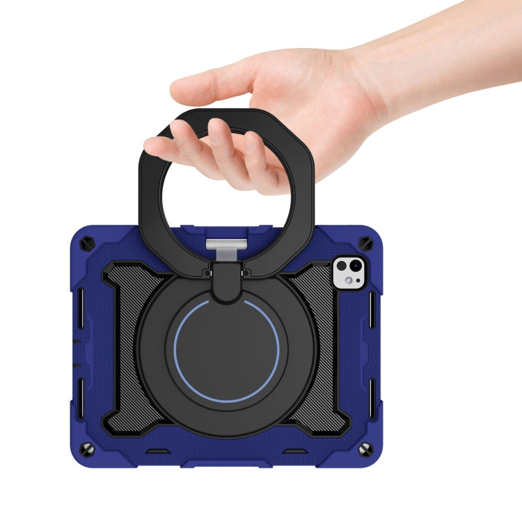 For iPad Pro 11 2024 Armor Portable Rotating Ring Holder Silicone Tablet Case with Pen Slot(Navy Blue) - iPad Pro 11 2024 Cases by buy2fix | Online Shopping UK | buy2fix