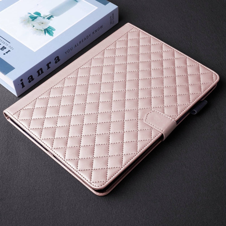 For Samsung Galaxy Tab S9 FE+ / S9+ Rhombus Lattice Leather Tablet Case(Rose Gold) - Galaxy Tab S9 FE+ by buy2fix | Online Shopping UK | buy2fix