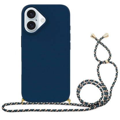 For iPhone 16 Plus Wheat Straw Material + TPU Phone Case with Lanyard(Blue) - iPhone 16 Plus Cases by buy2fix | Online Shopping UK | buy2fix