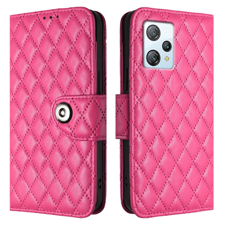 For Blackview A53 Rhombic Texture Flip Leather Phone Case with Lanyard(Rose Red) - More Brand by buy2fix | Online Shopping UK | buy2fix