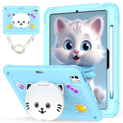 For iPad Pro 11 2024 Cat Holder Silicone Hybrid PC Tablet Case with Strap(Sky Blue) - iPad Pro 11 2024 Cases by buy2fix | Online Shopping UK | buy2fix