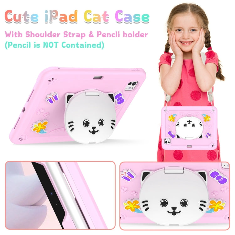 For iPad Pro 11 2024 Cat Holder Silicone Hybrid PC Tablet Case with Strap(Cherry Blossom Pink) - iPad Pro 11 2024 Cases by buy2fix | Online Shopping UK | buy2fix