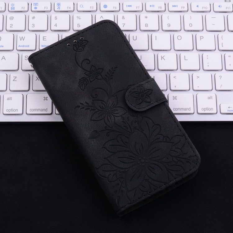 For Xiaomi Redmi K70 / K70 Pro Lily Embossed Leather Phone Case(Black) - K70 Cases by buy2fix | Online Shopping UK | buy2fix