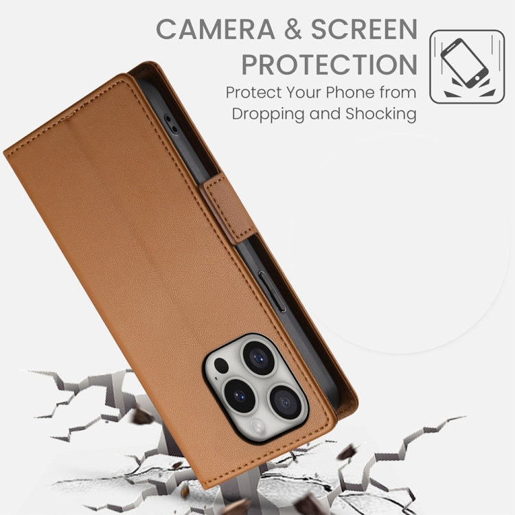 For iPhone 16 Pro Side Buckle Magnetic Frosted Leather Phone Case(Brown) - iPhone 16 Pro Cases by buy2fix | Online Shopping UK | buy2fix