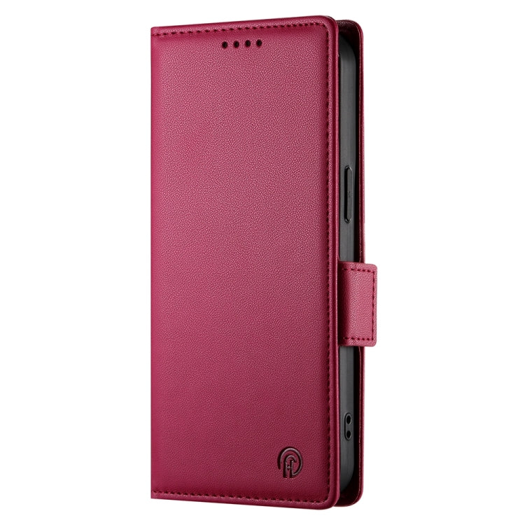 For iPhone 16 Side Buckle Magnetic Frosted Leather Phone Case(Wine Red) - iPhone 16 Cases by buy2fix | Online Shopping UK | buy2fix