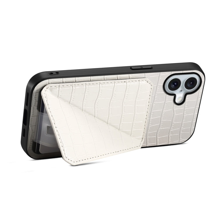 For iPhone 16 Imitation Crocodile Leather Back Phone Case with Holder(White) - iPhone 16 Cases by buy2fix | Online Shopping UK | buy2fix