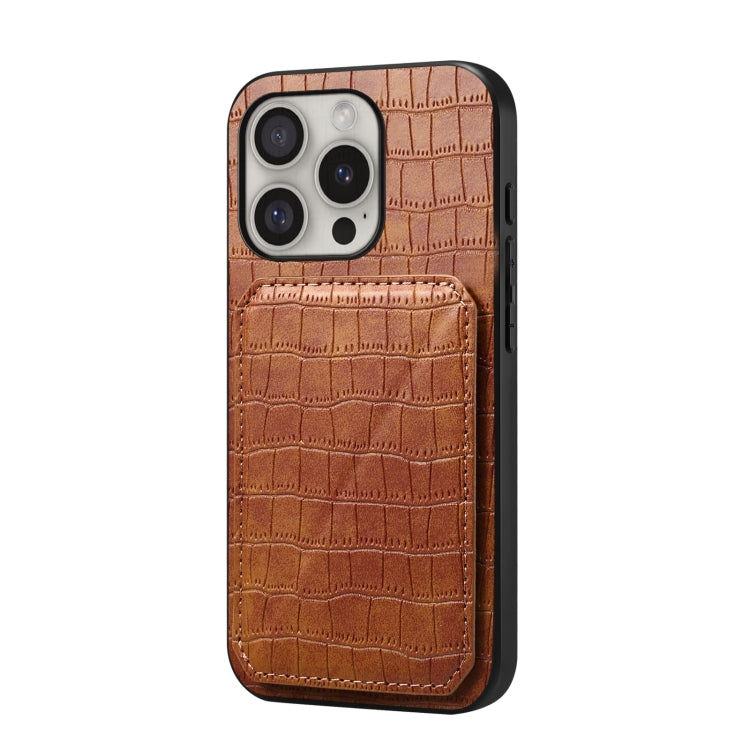 For iPhone 16 Pro Imitation Crocodile Leather Back Phone Case with Holder(Brown) - iPhone 16 Pro Cases by buy2fix | Online Shopping UK | buy2fix