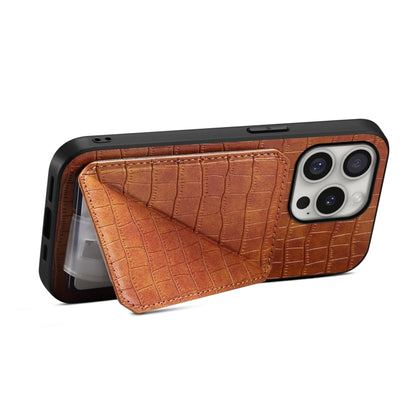 For iPhone 16 Pro Imitation Crocodile Leather Back Phone Case with Holder(Brown) - iPhone 16 Pro Cases by buy2fix | Online Shopping UK | buy2fix