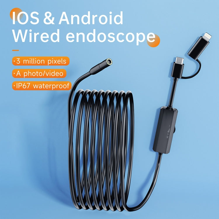 AN112 2 in 1 USB-C / Type-C + 8 Pin Interface 8mm HD Industry Endoscope, Length:10m Soft Tube -  by buy2fix | Online Shopping UK | buy2fix