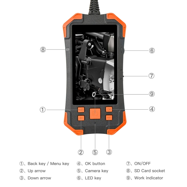 T20 4.3 inch IPS Screen 3.9mm Single Camera IP67 Waterproof Hard Cable Digital Endoscope, Length:1m(Black Orange) -  by buy2fix | Online Shopping UK | buy2fix