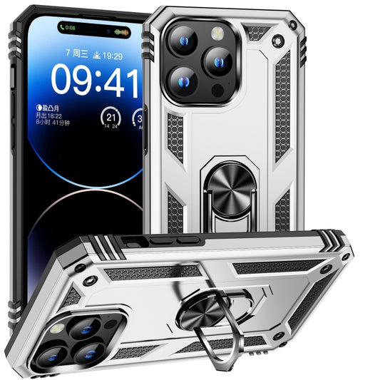 For iPhone 16 Pro Max Shockproof TPU Hybrid PC Phone Case with Holder(Silver) - iPhone 16 Pro Max Cases by buy2fix | Online Shopping UK | buy2fix