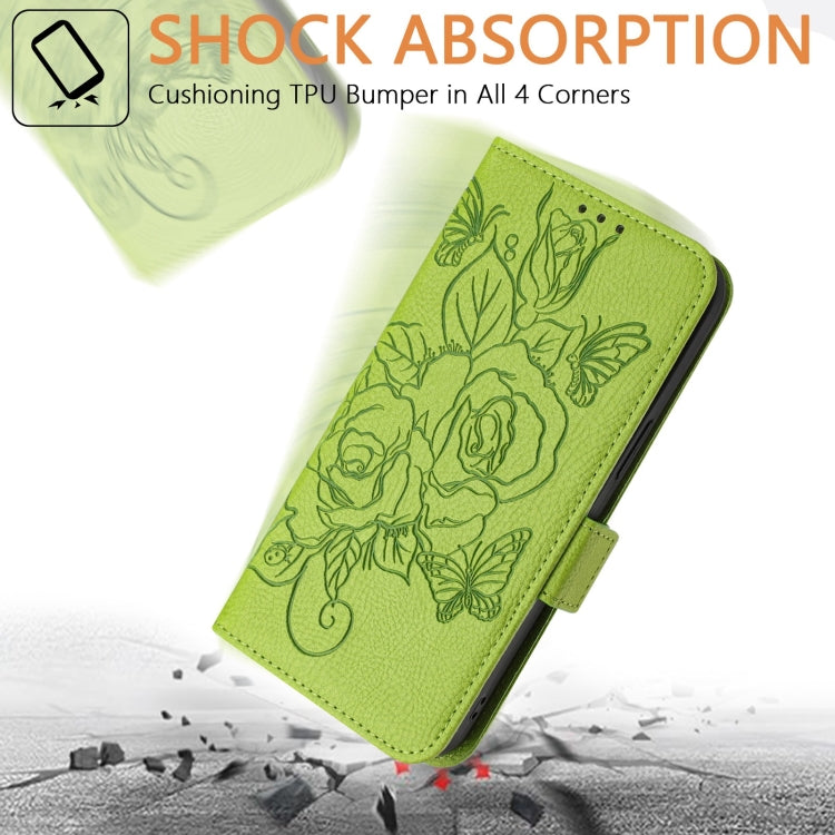 For Blackview Color 8 / Oscal Modern 8 Embossed Rose RFID Anti-theft Leather Phone Case(Green) - More Brand by buy2fix | Online Shopping UK | buy2fix
