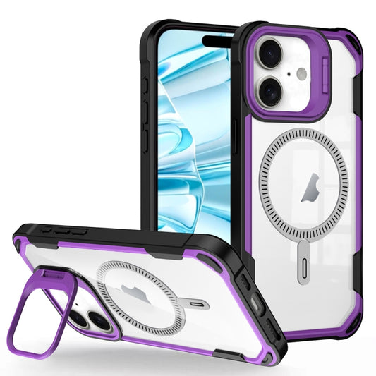 For iPhone 16 Transparent Acrylic MagSafe Lens Holder Phone Case(Purple) - iPhone 16 Cases by buy2fix | Online Shopping UK | buy2fix