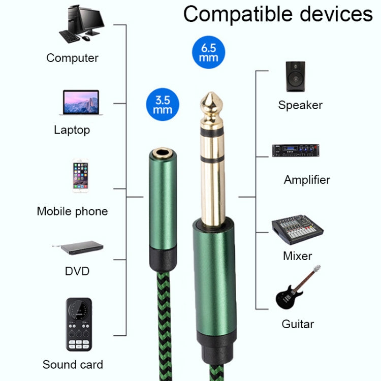 6.35mm Male to 3.5mm Female Audio Adapter Cable, Length:2m(Green) - Aux Cable by buy2fix | Online Shopping UK | buy2fix