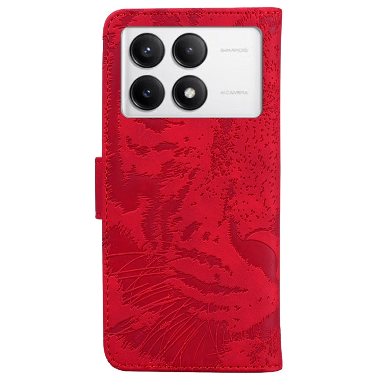 For Redmi K70 / K70 Pro Tiger Embossing Pattern Flip Leather Phone Case(Red) - K70 Cases by buy2fix | Online Shopping UK | buy2fix