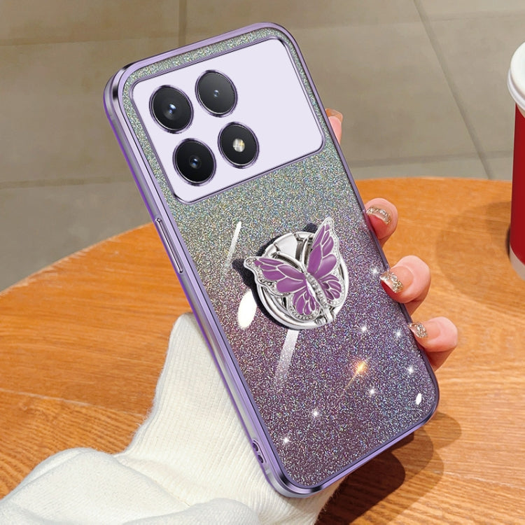 For Redmi K70 / K70 Pro Plated Gradient Glitter Butterfly Holder TPU Phone Case(Purple) - K70 Cases by buy2fix | Online Shopping UK | buy2fix