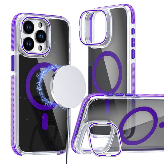 For iPhone 16 Pro Magsafe Dual-Color Transparent Black Lens Holder Phone Case(Purple) - iPhone 16 Pro Cases by buy2fix | Online Shopping UK | buy2fix